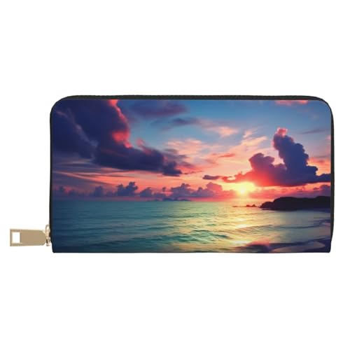 AMREWQYL Ocean And Sunset Printed Leather Wallet Women Travel Wallet Credit Card Wallet, Weiss/opulenter Garten, Einheitsgröße von AMREWQYL