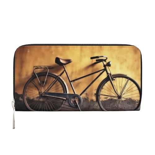 AMREWQYL Old Bicycle Printed Leather Hand Wallet Women Travel Wallet Credit Card Wallet, Schwarz, Einheitsgröße von AMREWQYL