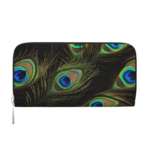 AMREWQYL Peacock Feathers Printed Leather Hand Wallet Women's Travel Wallet Credit Card Wallet, Schwarz, Einheitsgröße von AMREWQYL