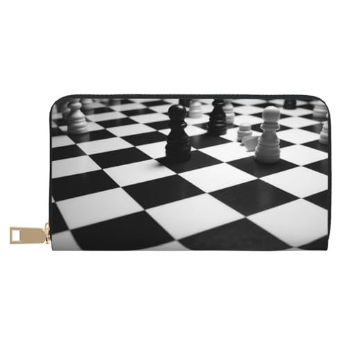 AMREWQYL Schwarz Weiß Schach Schachbrett Bedruckt Leder Geldbörse Damen Reisebrieftasche Kreditkartenetui, Weiss/opulenter Garten, Einheitsgröße von AMREWQYL
