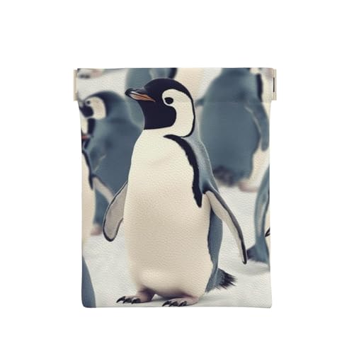 AMREWQYL Süßes Pinguin-Tiermuster bedrucktes Leder-Popper-Münzetui, tragbare Münztasche, Weiss/opulenter Garten, Einheitsgröße, Münzgeldbörse von AMREWQYL