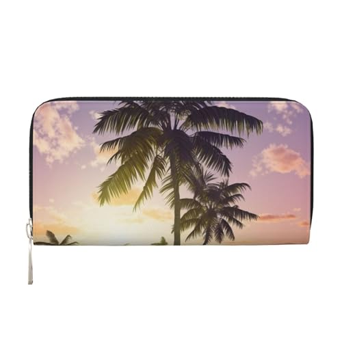 AMREWQYL Summer Palm Tree Printed Leather Hand Wallet Women Travel Wallet Credit Card Wallet, Schwarz, Einheitsgröße von AMREWQYL
