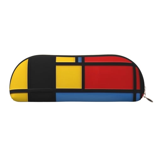 AMREWQYL Zusammensetzung in Rot, Gelb, Blau und Schwarz, bedrucktes Federmäppchen, Leder-Federmäppchen, tragbare Schreibwaren-Tasche von AMREWQYL