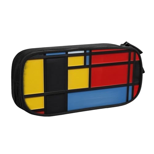 AMREWQYL Zusammensetzung in Rot, Gelb, Blau und Schwarz bedrucktes Federmäppchen, Federmäppchen, Schreibwaren-Aufbewahrungsbox von AMREWQYL