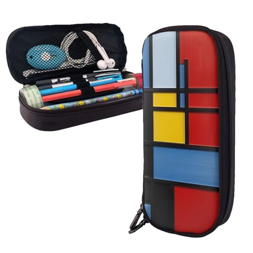 AMREWQYL Zusammensetzung in Rot, Gelb, Blau und Schwarz bedrucktes Leder-Federmäppchen, Aufbewahrungstasche von AMREWQYL