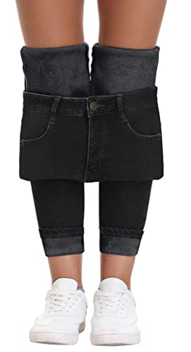 AMRSPENG Damen Fleece Gefüttert Jeans Winter Flanell Gefüttert Hosen Verdicken Stretch Warm Thermo Skinny Jeans, A_black, 38 von AMRSPENG