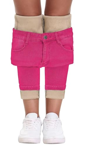 AMRSPENG Damen Fleece Gefüttert Jeans Winter Flanell Gefüttert Hosen Verdicken Stretch Warm Thermo Skinny Jeans, C_Hot Pink (Fleece gefüttert), 34 von AMRSPENG