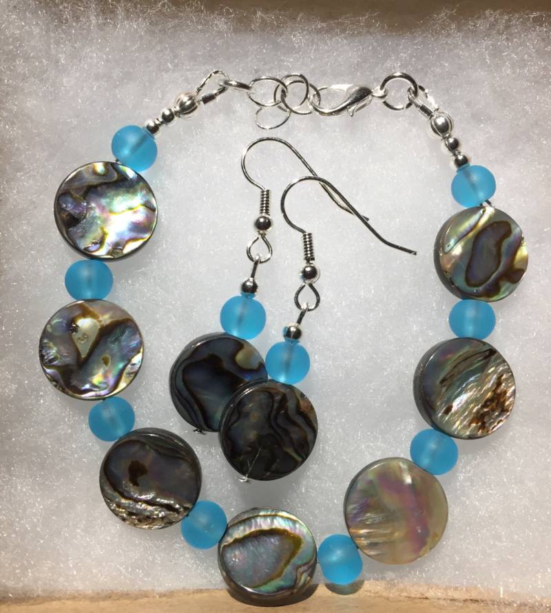 Abalone Und Seeglas Armband Ohrringe Set Abalone Und Seeglas Armband Ohrringe Set von AMRossJewelry