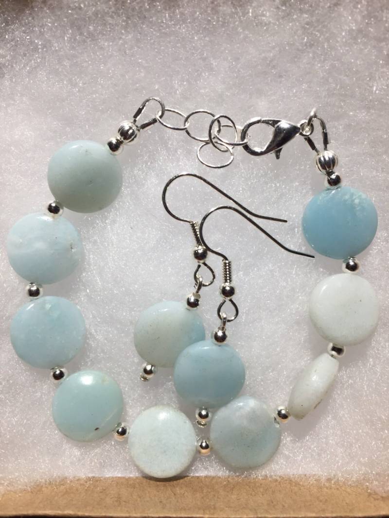Aquamarin Quarz-Scheibe-Armband Und Ohrringe Set Aquamarin Quarz-Scheibe-Armband Und Ohrringe Set von AMRossJewelry