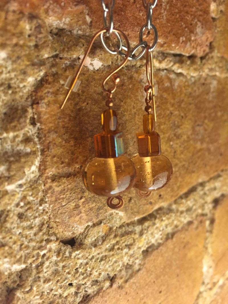 Kupfer-strudel-Bernstein Ohrringe Kupfer-strudel-Bernstein Ohrringe von AMRossJewelry