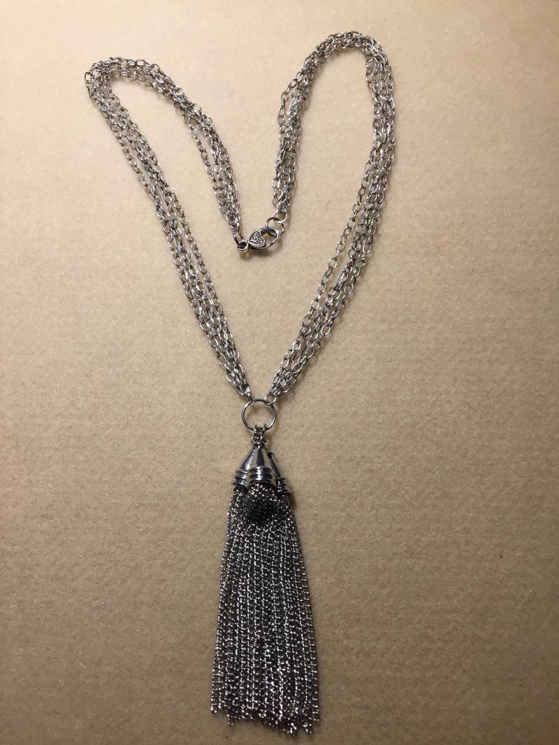 Silber Ton Multi-Kette Quaste Halskette Silber Ton Multi-Kette Quaste Halskette von AMRossJewelry