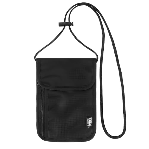 AMSGANK Brustbeutel Brusttasche, Brustbeutel mit RFID Schutz Anti-Diebstahl Unisex Reisegeldbeutel Wasserdicht Handy Umhängetasche Herren für Passport, Kreditkarten, Münzen, Geld (Schwarz) von AMSGANK