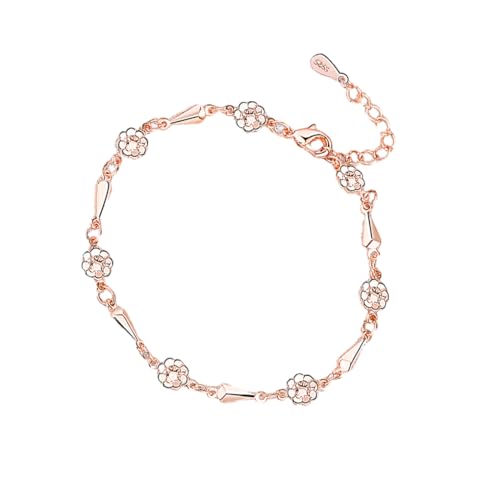 AMSLSIU Bestes Geschenk mit Mode Zirkon einfaches Retro Blumenblatt Armband Kupfer Retro einfaches Blumen Roségold Armband, Roségold von AMSLSIU