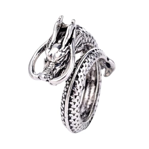 AMSLSIU Chinesischer Vintage Stil Drache Ring Finger Ringe Anpassung Schmuck Cooles Geschenk Punk Lady für Party Club Statement, Silber, Öffnung einstellbar AMSLSIU Chinesischer Vintage Stil Drache Ring Finger Ringe Anpassung Schmuck Cooles Geschenk Punk Lady für Party Club Statement, Silber, Öffnung einstellbar von AMSLSIU