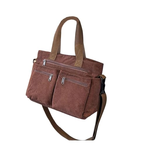 AMSLSIU Einzigartige Handtasche mit großem Fassungsvermögen für verschiedene Anlässe. Vielseitige Cord Umhängetasche aus Canvas. Einfache Damen Umhängetasche, Kaffeefarbe von AMSLSIU