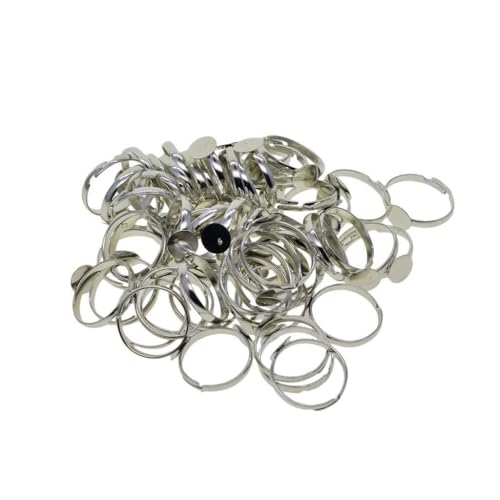 AMSLSIU Großpackung mit 100 verstellbaren 8 mm Basisringen aus silbernem Messing mit runder Lünette für kreative Projekte von AMSLSIU