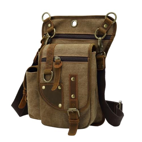 AMSLSIU Herren Canvas Tasche mit weicher Textur und Lederlasche für einen dicken Rad Beinbeutel, Umhängetasche, Umhängetasche, Kaffee von AMSLSIU