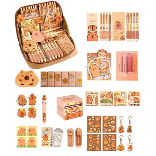 AMSLSIU Kawaii Capybara Briefpapier Set Süße Stifte und Lineale für Kinder Briefpapier Ästhetisches Federmäppchen Capybara Stuff von AMSLSIU