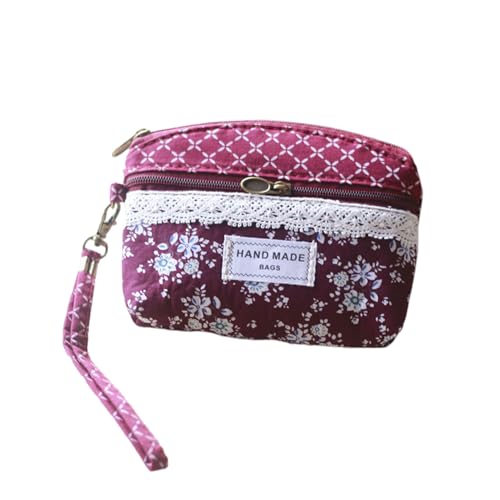 AMSLSIU Ländliche Geldbörse, klein, langlebig, mit Muster, Make up Tasche zu Kleiner Geldbörse im ländlichen Stil, Schlüssel Stil, Stoff, klein, mit Muster, Hellrot von AMSLSIU