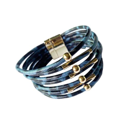 AMSLSIU Magnetarmband Mehrschichtig Verstellbares Leder Mehrfarbiger Leopardenmuster Party Dekoration Armbänder Armband Schmuck, Blau von AMSLSIU