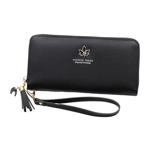 AMSLSIU Stilvolle und funktionale Damen Geldbörse mit langlebigen Materialien, PU Kartenhalter Geldbörse, PU Leder Geldbörse, Damen Geldbörse, Schwarz von AMSLSIU