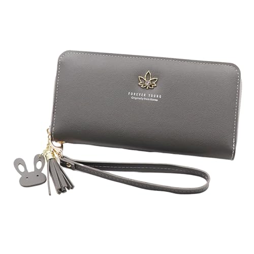 AMSLSIU Stilvolle und funktionale Damen Geldbörse mit langlebigen Materialien, PU Kartenhalter Geldbörse, PU Leder Geldbörse, Damen Geldbörse, grau von AMSLSIU