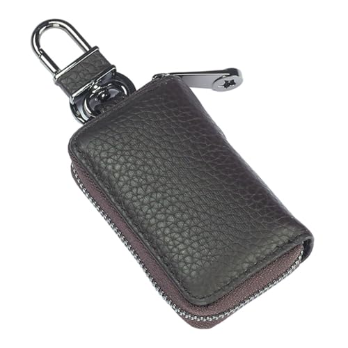 AMSLSIU Vintage Leder Geldbörse Datum Schlüsselanhänger Autoschlüssel Geldbeutel weich Kreditkarte Quittung Reißverschluss Schloss Tasche Halter Damen Herren, Kaffee von AMSLSIU
