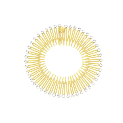 AMSLSIU Vollkreisförmige Strasssteine Stretchkamm Mädchen Flexible Kämme Haarbandhalter Kopfband Party Friseurzubehör, Gelb von AMSLSIU