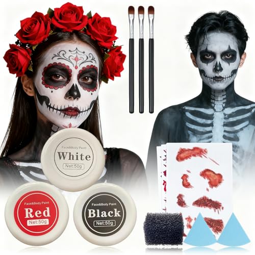 Halloween Schminke Set - Face Paint mit Theaterschminke, für Zombies Vampire, Cosplay, Faschingsschminke & Gruselige halloween make up von AMSNINK