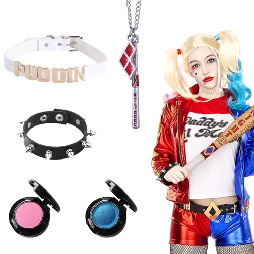 AMSNINK Halloween Cosplay Kostüme für Erwachsene Kinder, 5 teiliges Set Halsband roter Lidschatten blauer Lidschatten Nieten Armband Halskette, Zubehör Perücke für Mädchen Karneval Cosplay AMSNINK Halloween Cosplay Kostüme für Erwachsene Kinder, 5 teiliges Set Halsband roter Lidschatten blauer Lidschatten Nieten Armband Halskette, Zubehör Perücke für Mädchen Karneval Cosplay von AMSNINK
