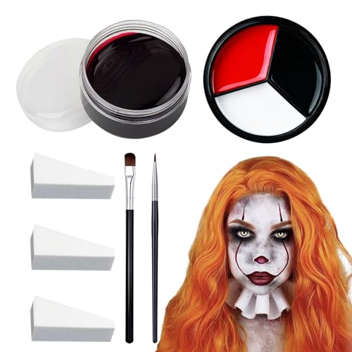Theaterschminke, Halloween Schminke, Face Paint Set Mit 3 Farben, Falsches Blut Und Zubehör, Ideal Für Halloween, Karneval Und Clown Make-Up, 7-Teiliges Set Für Kinder Und Erwachsene von AMSNINK