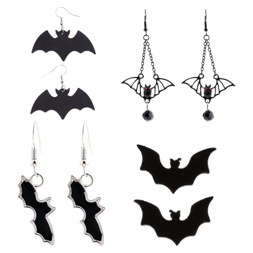 4 Paar Fledermaus Ohrringe Halloween, Gothische Schmuckaccessoires für Frauen, Stilvolle Fledermaus Ohrringe für Partys und Alltag, Schwarze als Geschenkidee von AMSNINK