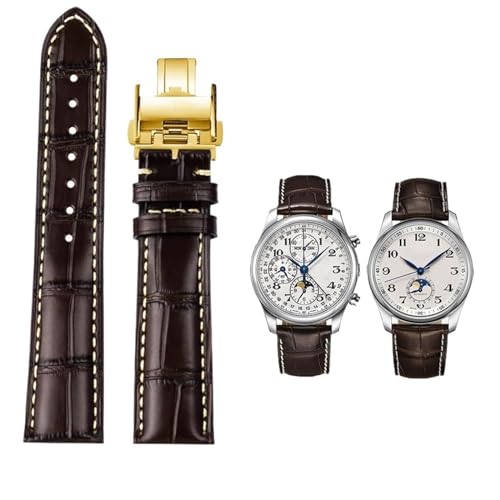 AMSOH 19 20 21 mm Armband für Longines Masters Collection L3 L4 L2.628/L2.673 Uhrenarmband Rindsleder Schmetterlingsschnalle Uhrenarmband, 19 mm, Achat von AMSOH