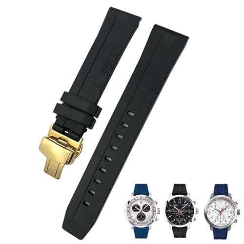 AMSOH 19 mm 20 mm Armband für Tissot T114417 T114, weiches Gummi-Silikon-Uhrenarmband, Schmetterlingsverschluss, wasserdichte Sportarmbänder(Black gold buckle2,20mm) von AMSOH