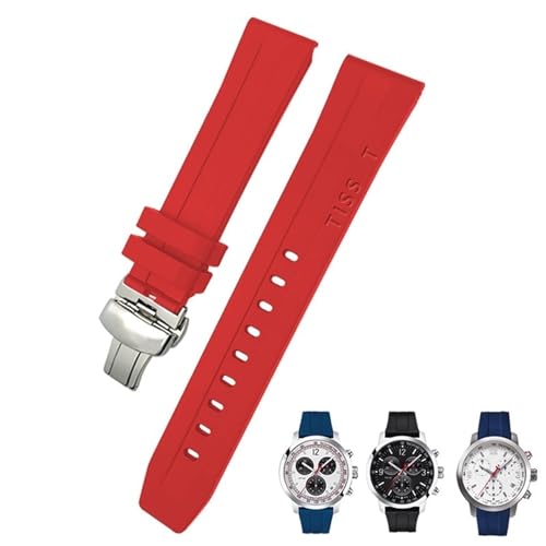 AMSOH 19 mm 20 mm Armband für Tissot T114417 T114, weiches Gummi-Silikon-Uhrenarmband, Schmetterlingsverschluss, wasserdichte Sportarmbänder(Red buckle2,19mm) von AMSOH