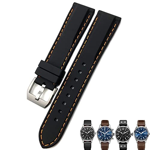 AMSOH 20 mm, 21 mm, 22 mm, Gummi-Silikon-Armband für IWC Pilot Mark 18 Watch, Sportarmband, Schwarz / Blau, 21 mm, Achat von AMSOH