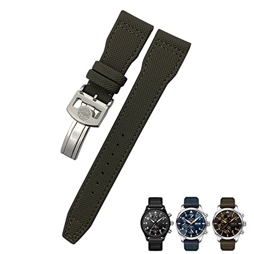 AMSOH 20 mm, 21 mm, 22 mm, Nylon-Uhrenarmband aus Kalbsleder, passend für IWC Big Pilot IW377714 Mark18 Spitfire, Nylon-Echtlederarmband, 21mm rose clasp, Achat von AMSOH