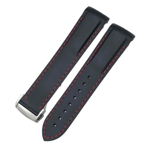 AMSOH 20mm 21mm 22mm Gummiarmband für Omega Seamaster 300 Speedmaster AT150 Silikon-Uhrenarmband(Black Red,20mm) von AMSOH