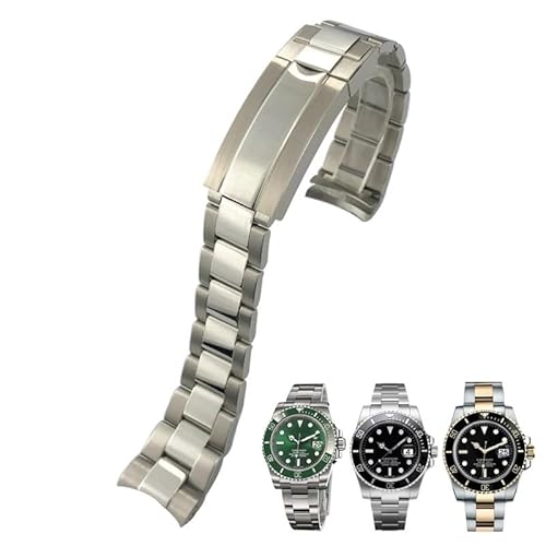 AMSOH 20mm 21mm 316L Edelstahl Armband Passend für Rolex Submariner GMT Silber Metall Uhrenarmband Slide Lock Schnalle(Middle glossy Silver) von AMSOH