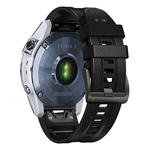 AMSOH 22 x 26 mm Leder-Silikon-Quickfit-Smartwatch-Armbänder für Garmin Fenix 7 7X 6 6X 5X 5 Plus 3HR 945 955 Armbänder, 22 mm, Achat von AMSOH