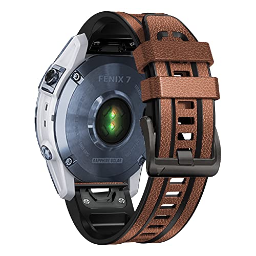 AMSOH 22 x 26 mm Leder-Silikon-Quickfit-Smartwatch-Armbänder für Garmin Fenix 7 7X 6 6X 5X 5 Plus 3HR 945 955 Armbänder, 26 mm, Achat von AMSOH