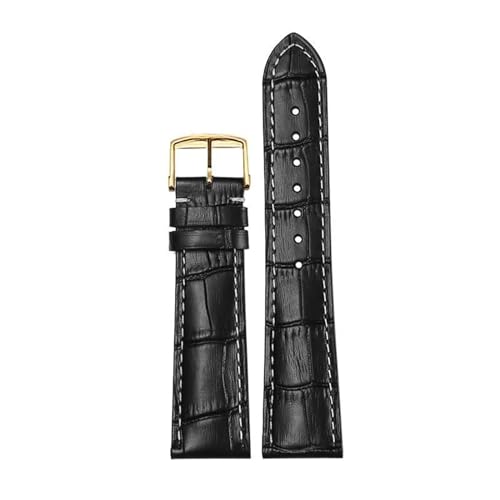 AMSOH Armband geeignet für Longines Famous Craftsman Moon Phase Comcast Wunderschöne Echtleder-Schmetterlingsschnalle Original-Uhrenverbot(Black Gold Pin Buckl,14mm) von AMSOH