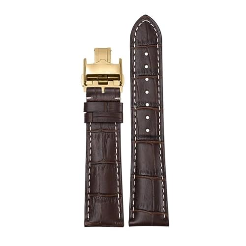 AMSOH Armband geeignet für Longines Famous Craftsman Moon Phase Comcast Wunderschöne Echtleder-Schmetterlingsschnalle Original-Uhrenverbot(Brown Gold Butterfly,14mm) von AMSOH
