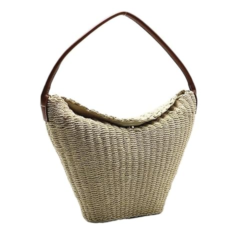 AMSOH Damen Schultertasche, Bohemian, Stroh, Achseltasche, Sommer, Strand, gewebte Achseltasche, lässig, gehäkelt, Einkaufstasche, beige, Einheitsgröße von AMSOH