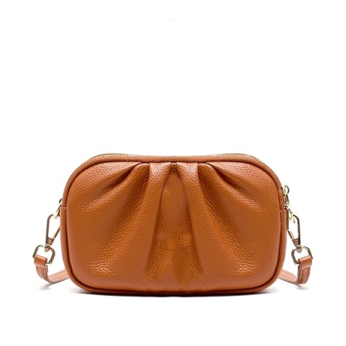 AMSOH Damen-Umhängetasche aus echtem Leder, multifunktional, große Kapazität, tragbar, Rindsleder, Umhängetasche, Luxus-Tasche, braun, 21-8-13cm von AMSOH
