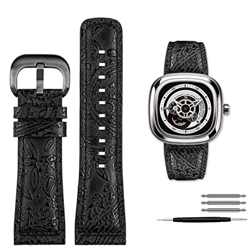 AMSOH Echtlederarmband für Sieben Freitag Q2/03/M2/M021/T2, Vintage-Stil, Diesel-Uhr, Herren, Rindslederband, 28 m, Armband-Zubehör, 28mm, Achat von AMSOH