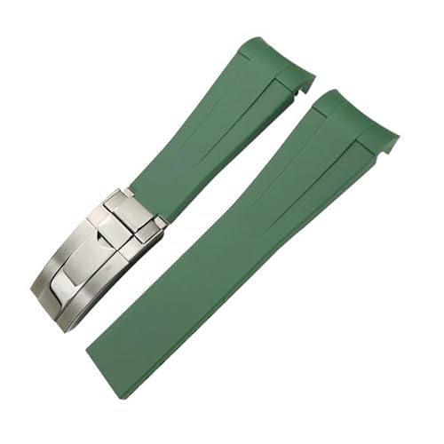 AMSOH Gebogenes Ende 21 mm 20 mm Silikonkautschuk-Uhrenarmband Tanne für Rolex Daytona Green Submariner GMT Explorer Uhrenarmband(Green) von AMSOH