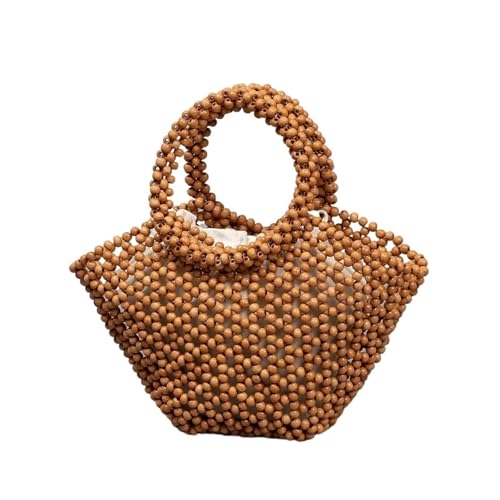 AMSOH Gewebte Damentasche mit ausgehöhlten Fächern, Sommer-Design, Pendler, Holzperlen, Tragetasche, Bohemian-Reise-Strand-Handtasche, Clutch-Tasche, a, Einheitsgröße von AMSOH