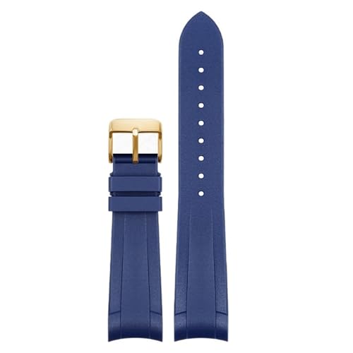 AMSOH Gummiarmband für Tudor Black Bay GMT Uhrenarmband, gebogenes Ende, Faltschließe, Schwarz, Blau, Rot, 22 mm Armband(Blue-gold pin) von AMSOH
