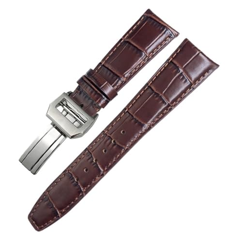 AMSOH Klassisches Lederarmband mit Alligatorstruktur, 20 mm, 21 mm, 22 mm, passend für IWC Pilot Series IW500107 IW371604 IW500710 PORTUGIESER-Armband(Brown Square,Rose Buckle-22mm) von AMSOH